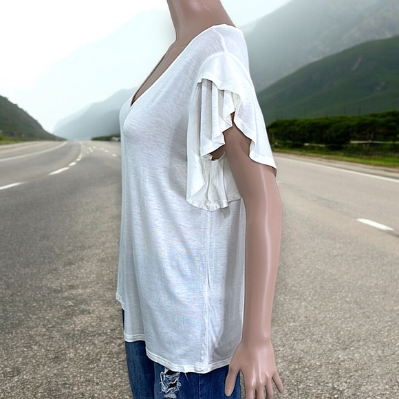 Fantastic Fawn Vanilla Smocked Flutter Sleeve V Neck Tee - Picture 10 of 14